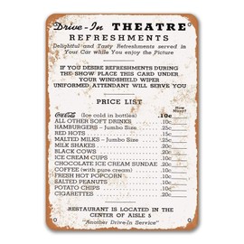 Agedsign 1950 Drive in Theater Menu Metal Signs Wall Poster Tin Sign Vintage Home Kitchen BBQ Restaurant Cafe Shop Decor 8x12 Inches