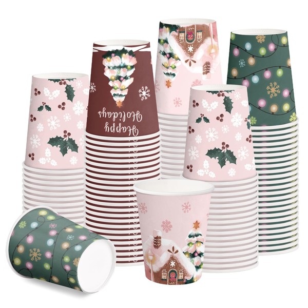 RUSPEPA Disposable Paper Cups 9oz - 100 Pack Set Christmas