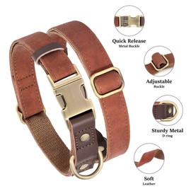 Didog Soft Padded Leather Dog Collar for Large Dogs, Classic Heavy Duty Dog Collar with Quick Release Metal Buckle, Adjustable Large Dog Collar, Leather, Brown, Large