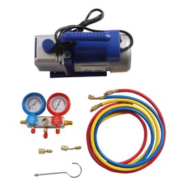MuChaIOAK Vacuum Pump and Gauge Set, A/C 1/4 HP Combo Manifold Gauge Set, 180W 110V HVAC Air Vacuum Pump Kit Fit for R134a R410a and 1/4" Hose Blue
