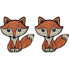 Papapatch Set 2 of Small Mini Tiny Cute Fox Wolf Animal Kids Baby Decal Decorative Costume DIY Clothes Repair Jacket T-Shirt Bags Applique Sew Iron on Embroidered Patches - Brown (FOX-BRW01-MINI2)
