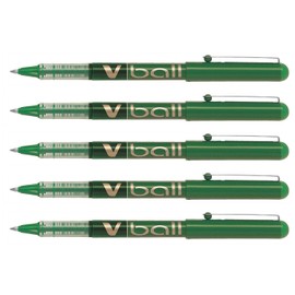 Pilot V Ball VB7 Liquid Ink Rollerball Pen Metal Tip Medium Green (Pack of 5)