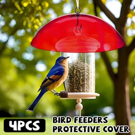 Domensi 4 Pcs 10.2 Inch Plastic Bird Feeders Dome Cover for Hanging Hummingbird Feeder Weather Guard Protective Dome Squirrel Baffle for Bird Feeder Pole Covers(Red)