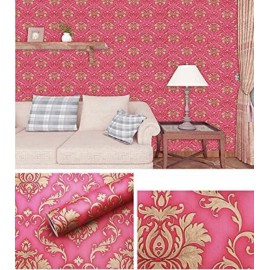 Blooming Wall Red-Gold Floral Damask Peel & Stick Wallpaper 17.7" x 9.84 Ft 1.35 Sq Meters