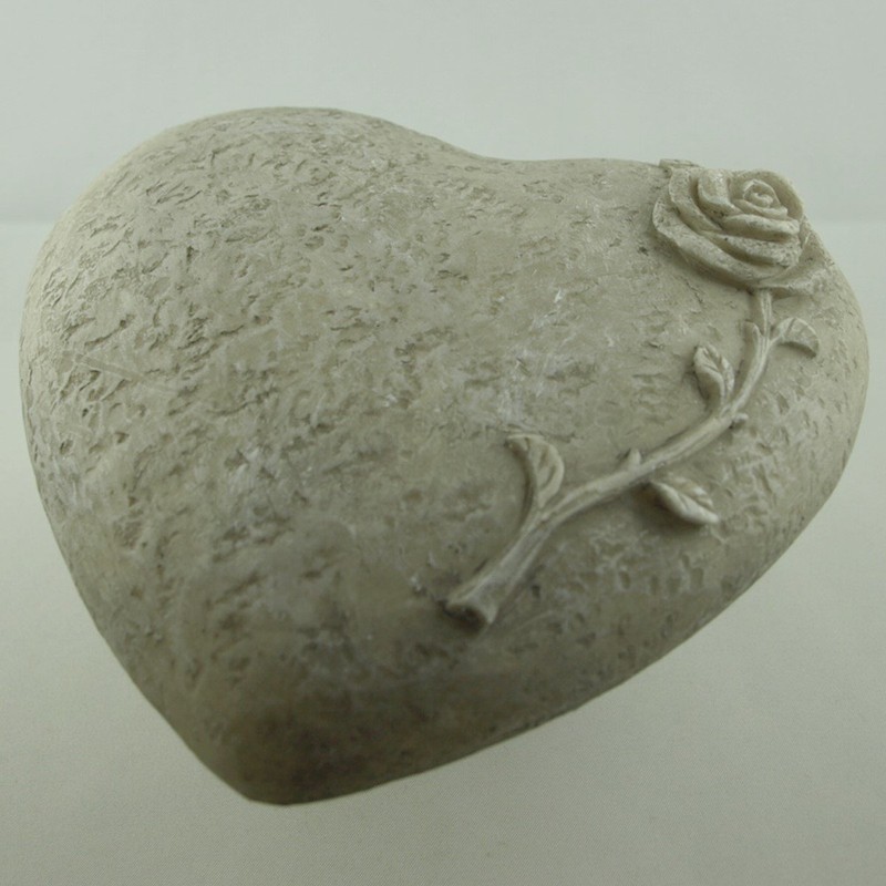 Trauer-Shop Decorative Heart with Rose for Laying, Stone Look Polyresin,