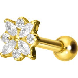 PIERCINGLINE 3-Piece Titanium Ear Piercing with Internal Thread + Crystal Flower Attachment and Ball Piercing Nose Ear Helix Tragus Choice of Colours and Sizes, Titanium