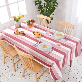 Deconovo Striped Tablecloth Water Resistant Wipe Clean Outdoor Table Cloth Washable Rectangular Tablecloths for Picnics 54 x 79 Inch Dark Pink and Light Pink