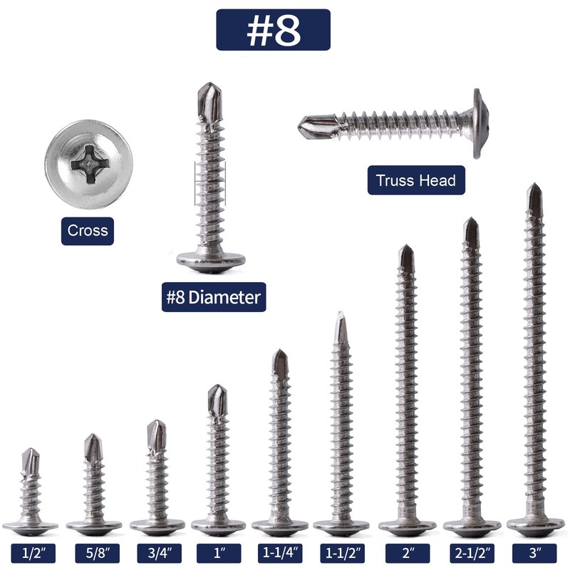 #8 x 5/8" Sheet Metal Screws 250PCS 410 Stainless Steel