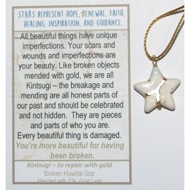 20mm White Howlite Star Pendant Mended with 23k Gold, Kintsugi Cord Necklace