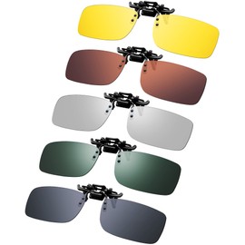 Frienda 5 Pairs Polarized Clip On Sunglasses Rimless Flip Up Anti Glare Driving Glasses (Cool Color,2.36 x 1.57 Inch)