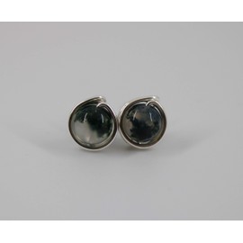 Stud Earrings - Gemstone Moss Agate - Silver-