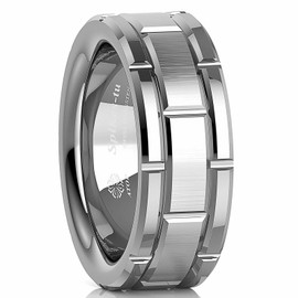 ATOP 8MM Silver Wedding Band Brick Pattern Size 6-13 Tungsten Carbide ring 8mm Men's Wedding Band Comfort Fit Ring Men Jewelry Gift (9.5)