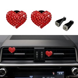 Tecledsn 2PCS Bling Air Vent Clips, Car Air Freshener Vent Clip, Bling Heart Charm Car Air Conditioning Outlet Clip, Car Decoration Accessories Diffuser Vent Clip Universal for Women Girls (Red)