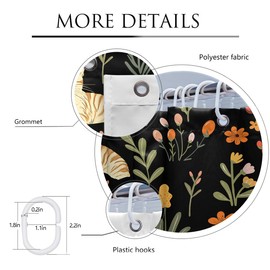 Coxila Funny Cat Shower Curtain Cute Fun Kids Girls Girly Toddler Black Farmhouse Kitten Kawaii Cartoon Animal Floral Flower Cottagecore Whimsigoth Bathroom 60 x 72 Inch Polyester Fabric 12 Pack Hooks