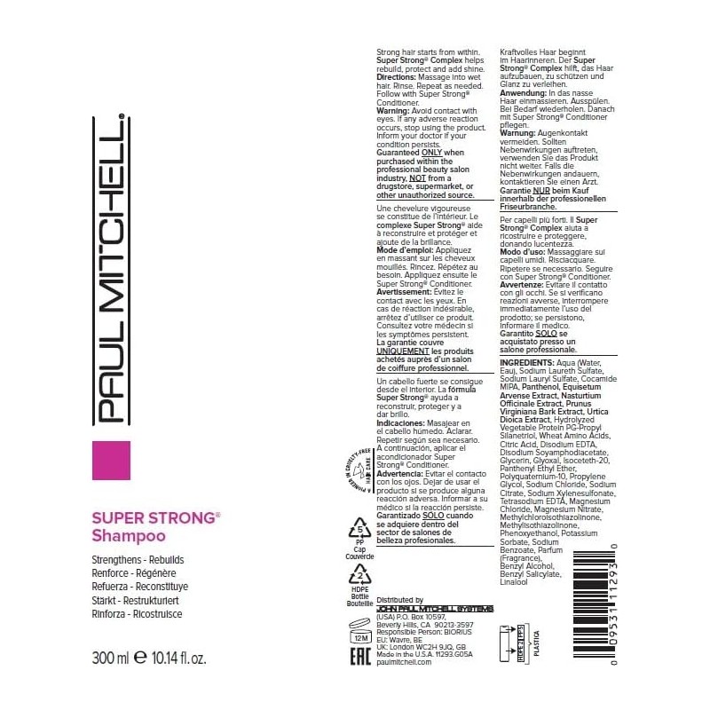 Paul Mitchell Super Strong Shampoo,10.14 Fl Oz