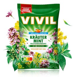 VIVIL Herbal Mint with 23 Herbs, 5 Bags, Cough Drops with Herb Flavour, Sugar-Free & Vegan, 5 x 120 g