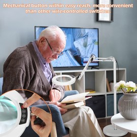 12X Magnifying Glass with Light and Stand, Krstlv LED 5 Color Modes, Stepless Dimmable Magnifying Floor Lamp, 3-in-1 Adjustable Swing Arm Lighted Magnifier Lamp with Clamp for Reading, Craft, Esthetic