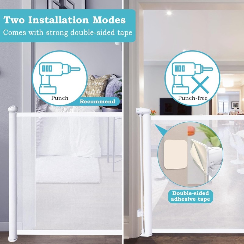 Retractable Baby Gate (White, 33 * 126 inch)
