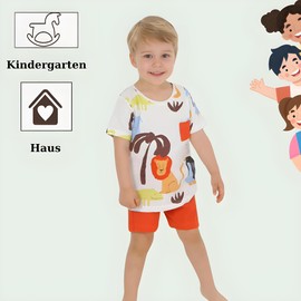 deiko Shorts and T-Shirt Set for Children, 100% Cotton Patterned T-Shirt and Shorts Set for Boys, Children, Boys, Girls, Summer Season, Lion and Penguin