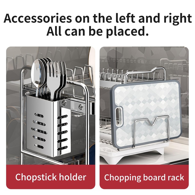 LIZWETEC Dish Drying Rack, Double Layered countertop Kitchen Organizer with