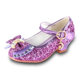 M MUNCASO Mary Jane Princess Shoes with Shiny Bow,Glitter Girls Party Shoes, Flower Girl Shoes for banquets, Weddings, Birthday Parties,Cosplay Party Purple