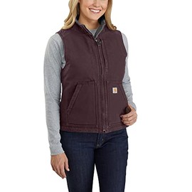 Carhartt Women's Relaxed Fit Washed Duck Sherpa-Lined Mock-Neck Vest, Blackberry, Large