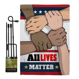 All Lives Matter Garden Flag Set with Stand Support BLM Anti Racism Justice Revolution Movement Equality Social Small Decorative Gift Yard House Banner Double-Sided Made In USA 13 X 18.5