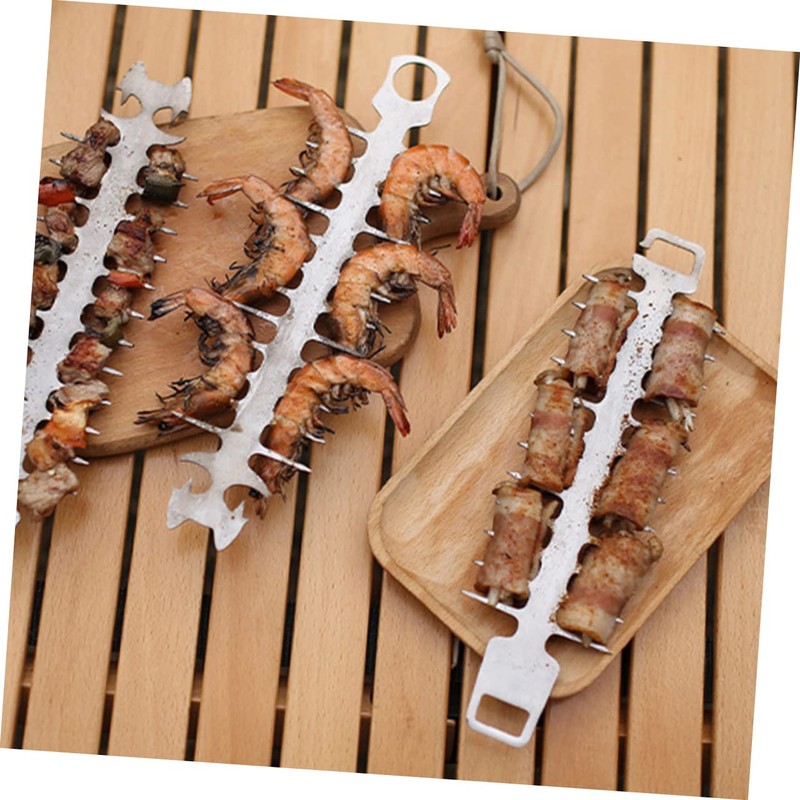 Outanaya 2pcs Portable Stainless Steel BBQ Skewers for Outdoor Grilling