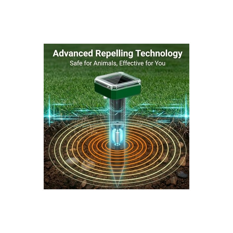 4 Packs Solar Mole Repellent, 2026 Upgraded Ultrasonic Gopher Deterrent
