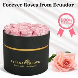 LIFELUM Forever Roses with Candle in a Box,Flowers for Delivery Prime Today, Red Preserved Roses Bouquet, Birthday Gifts for Wife (Pink)