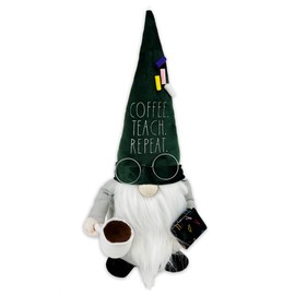 Rae Dunn #1 Teacher Gnome - Appreciation Gift - Farmhouse Kitchen Decoration, Stuffed Gnomes for Home Plush Shelf Figurines, Decor - Coffee. Teach. Repeat.