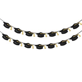 Graduation Cap Banner 2025 – Black Glitter Grad Cap Garland for Graduate Decorations 2025, Grad Party Banner for High School or College Graduate Decor, Graduation Banner Class of 2025 Supplies