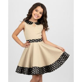BlackButterfly Kids 'Zoey' Vintage Polka Dot 50's Girls Dress (Champagne, 13-14 YRS)