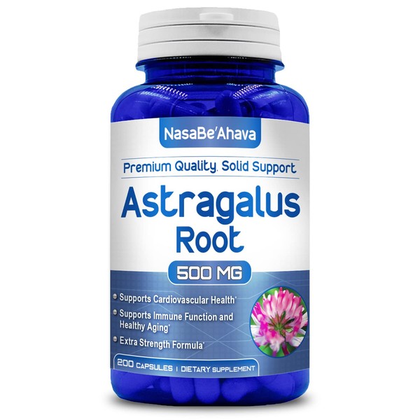 NasaBeahava Astragalus 500mg 200 Capsules Max Strength Supports Cardiovascular Health