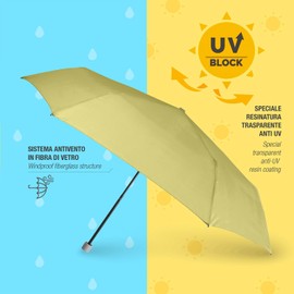 PERLETTI Umbrella UV Block Protection for Women Girls - Super Compact Pocket Umbrella Silver - Mini Umbrella Travel Umbrella Windproof Lightweight Colourful Stable - Diameter 91 cm Trend, Pastel