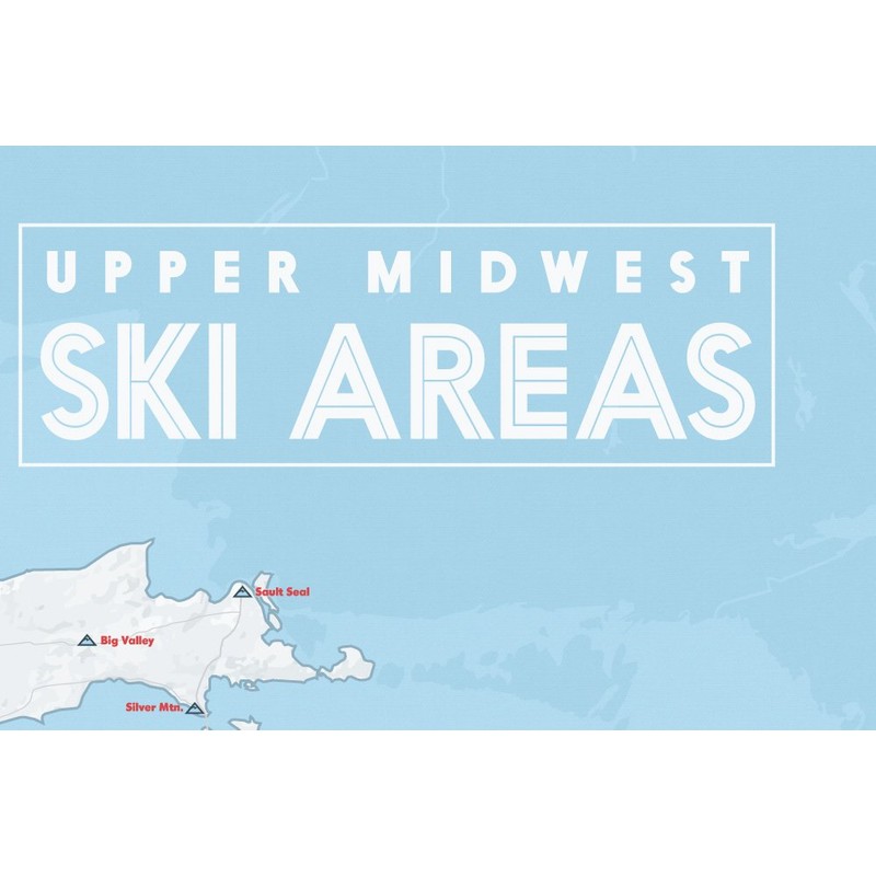 Upper Midwest Ski Resorts Map 24x36 Poster (White & Light