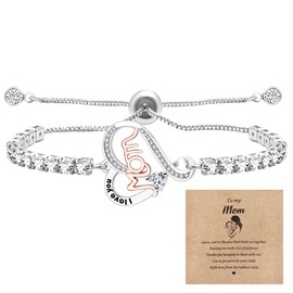 Vera Glam Classic Tennis Bracelet, Combined with Heart-shaped Accessories and Sparkling Zircon | Women's Tennis Bracelet, Offers Eternal Blessings for Mother's Day and Valentine's Day