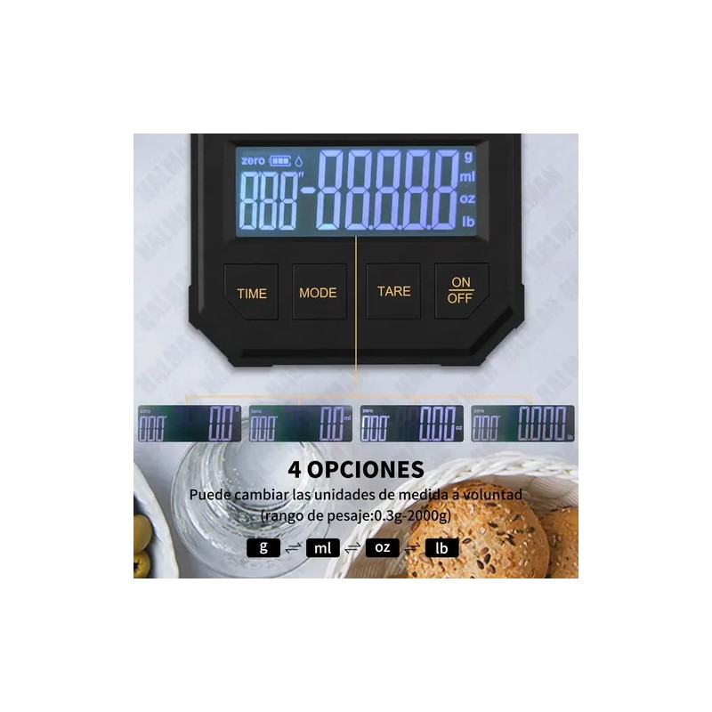 Báscula Digital de Cocina HALMAN con Temporizador para Café y