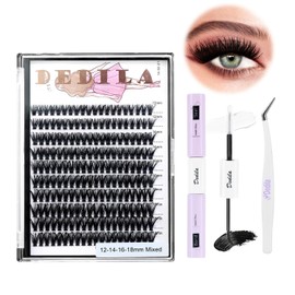 Dedila 8-22mm to Choose 20D/40D/60D/80D/100D Individual False Eyelashes Makeup Cluster Eyelashes Thickness 0.07mm D Curl Natural long Black Soft 3D Eye Lashes Extensions (40D-12-14-16-18MM Kit)