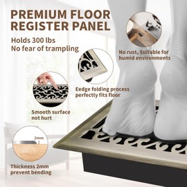 SANYCASA 4x8 Inches Air Floor Vents Register Ease Adjust Air Flow Savannah Design-Heavy Duty Walkable Steel Decorative Vent Covers for Home Floor - Antique Brass Floor Vent Covers