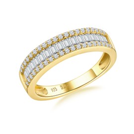 AGRULE 1 Carat Moissanite Sterling Silver Channel Set Emerald Cut Engagement Eternity Ring VVS D Color Moissanite Wedding Ring 18K Gold Plated Half Eternity Band Rings for Women, Size 6