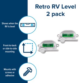 Camco Retro RV Level 2 Pack - Provides Front-to-Back or Side-to-Side Leveling & Can be Installed with Screw or Foam Tape - Features Fun Retro RV Design - Includes (2) Levels & Foam Tape (25520)
