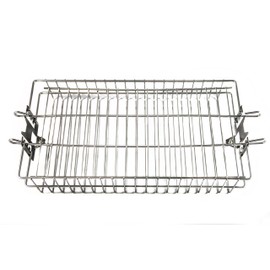 OneGrill Chrome Steel Universal Grill Rotisserie Spit Rod Flat Basket (Fits: 5/16 Inch Square, 3/8 Inch Square, & 1/2 Inch Hexagon Spit Rods)