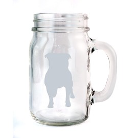 Bulldog Standing Etched Glass 16 Ounce Mason Handled Jar Mug Glassware Gift