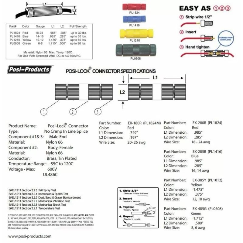 Posi-Lock Splice connector PL1824 18 - 24 GA RED USA