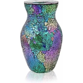 JASMODAAURA Tempered Mosaic Glass Vase 7.8inch (Purple)