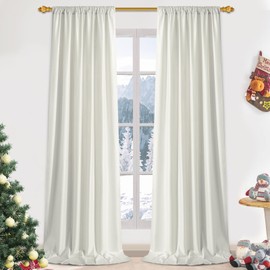 FRAMICS Velvet Curtains 84 inch Long, White Foil Print Curtains for Living Room, Blackout Drapes for Bedroom, Thermal Insulated Window Treatments Rod Pocket for Christmas Decor, 52x84 inch