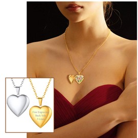 FOCALOOK Damen Collier einfache Herz Anhänger Halskette 18k vergoldet Herz Medaillon zum Öffnen für Mutter Ehefrau Foto Bilder Amulett für Muttertag Weihnachten