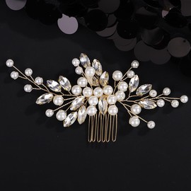 Octwine Vintage Simple Bridal Wedding Pearls Hair Comb Gold Hair Comb Bridal Rhinestone Side Comb Crystal Hair Piece Wedding Party Prom Hair Accessories for Women