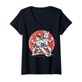Womens Karate Cat Dog Karate Gi Karate Japanese Stuff Karate V-Neck T-Shirt